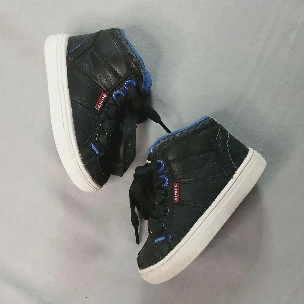 Levi's Leather High Top Sneakers Lace Up Walker Shoes Toddler Infant Black sz: 5